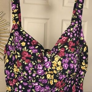 Multi Color Floral Sundress w/Bias cut and slight ruffle at hem, approx. Size Lg